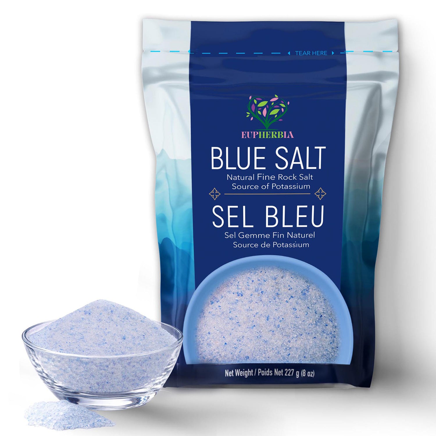 Blue Salt Fine 227g, Rare, Natural, Potassium-Rich – Eupherbia