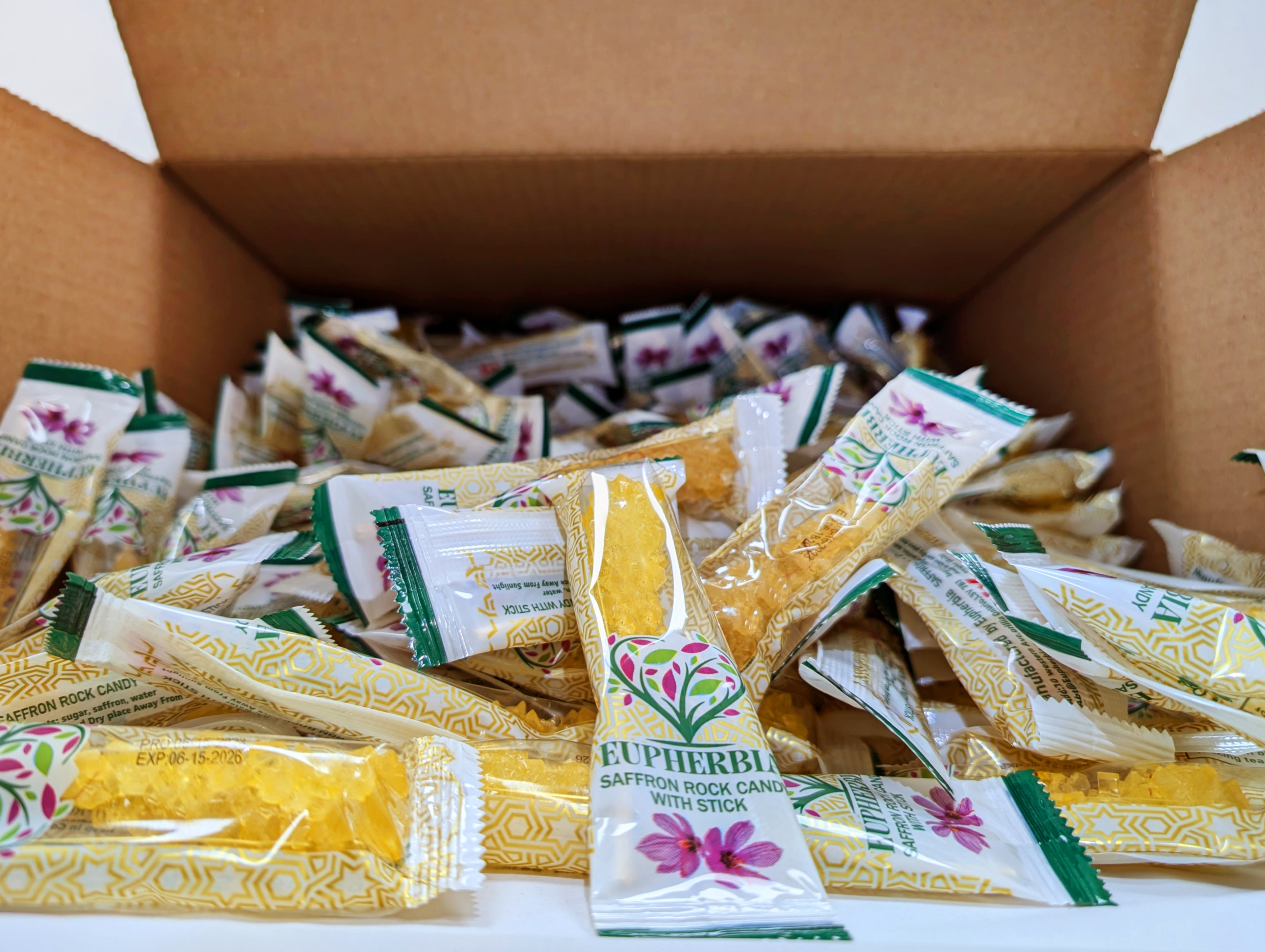 Saffron Rock Candy Sticks Bulk 300 Pack - Eupherbia