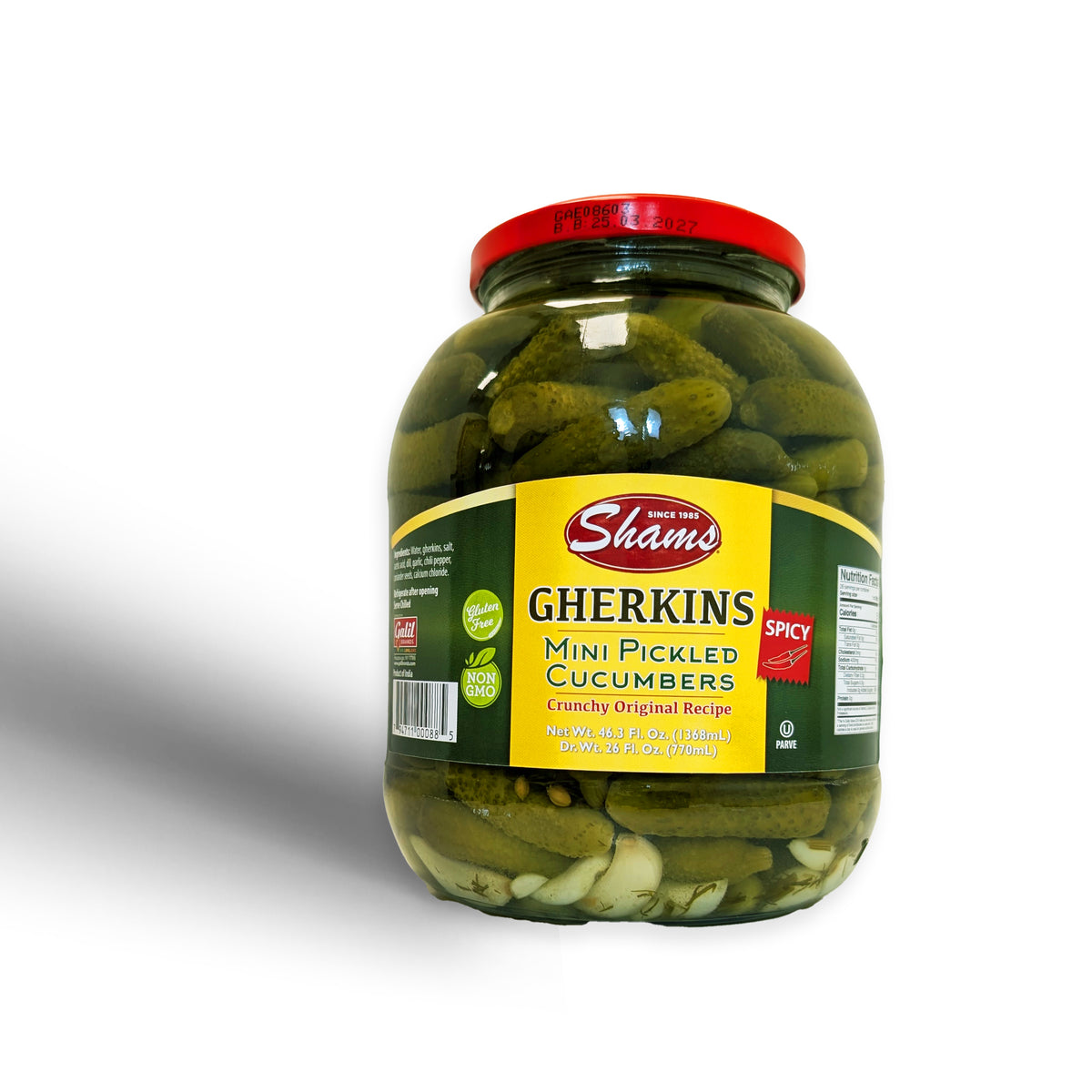 Spicy Mini Gherkin Pickles | 46.3 oz | Shams